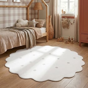 Rond wasbaar vloerkleed - Cloudy Stippen Wit