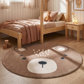 Rond wasbaar kindervloerkleed - Sammy Bear Bruin