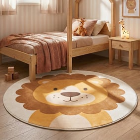 Rond wasbaar kindervloerkleed - Sammy Lion Bruin