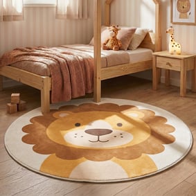 Rond wasbaar kindervloerkleed - Sammy Lion Bruin