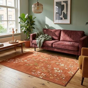 Wasbaar vloerkleed - Misty Floral Terracotta