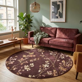 Rond wasbaar vloerkleed - Misty Floral Bruin
