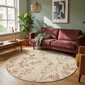 Rond wasbaar vloerkleed - Misty Floral Creme