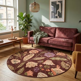 Rond wasbaar vloerkleed - Misty Flowers Bruin