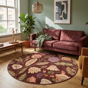 Rond wasbaar vloerkleed - Misty Flowers Bruin