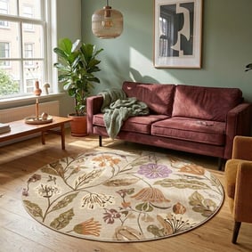 Rond wasbaar vloerkleed - Misty Flowers Creme