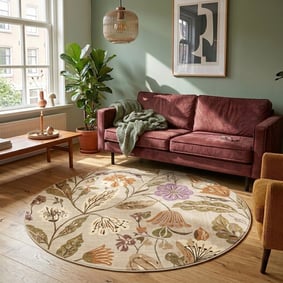 Rond wasbaar vloerkleed - Misty Flowers Creme