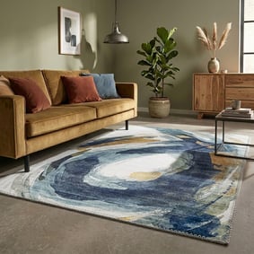 Modern vloerkleed - Strong Brush Blauw/Geel