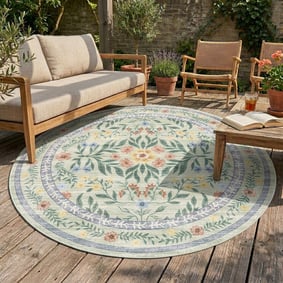 Rond vintage buitenkleed - Luana Donkergroen