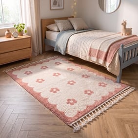 Wasbaar kindervloerkleed - Moos Flower Roze