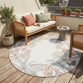 Rond buitenkleed bloemen - Poppy Creme