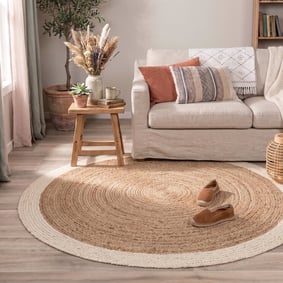 Jute vloerkleed - Fair Rond Naturel/Wit