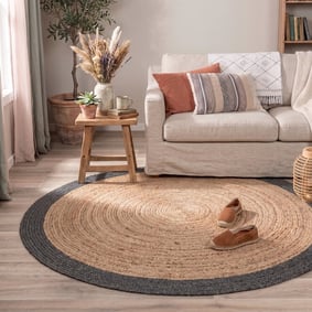 Jute vloerkleed - Fair Rond Naturel/Zwart