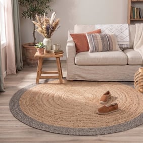 Jute vloerkleed - Fair Rond Naturel/Grijs