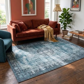 Vintage vloerkleed - Estate Medaillon Blauw/Groen