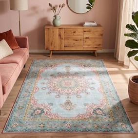 Vintage vloerkleed - Lily Medaillon Lichtblauw