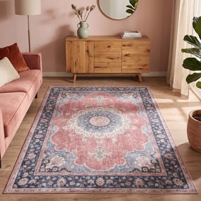 Vintage vloerkleed - Lily Medaillon Rood/Roze