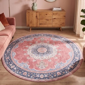Rond vintage vloerkleed - Lily Medaillon Rood/Roze