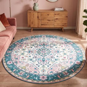 Rond vintage vloerkleed - Lily Oriental Blauw/Roze
