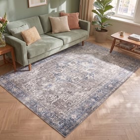 Vintage vloerkleed - Lugan Taupe/Blauw