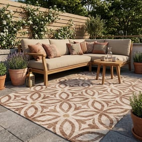Geometrisch buitenkleed - Mosaic Petal Terracotta