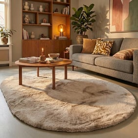 Ovaal hoogpolig vloerkleed - Comfy Supreme Taupe