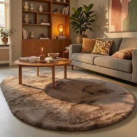 Ovaal hoogpolig vloerkleed - Comfy Supreme Taupe