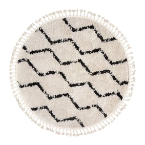 Rond hoogpolig vloerkleed - Grand Wire Weave Creme/Zwart - product