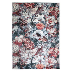 Bloemen vloerkleed - Flores Blauw/Rood - product