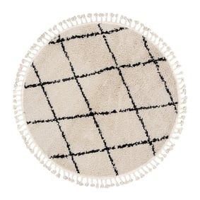 Rond hoogpolig vloerkleed - Grand Lines Weave Creme/Zwart - product