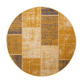 Rond patchwork vloerkleed - Spring Okergeel/Taupe - product