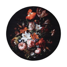 Rond bloemen vloerkleed - Florine Zwart Oranje - product