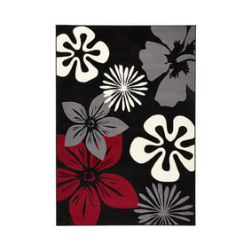 Bloemen vloerkleed - Gloria Flora Zwart/Rood - product
