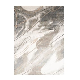 Wasbaar abstract vloerkleed - Misha Lines Creme/Grijs  - product