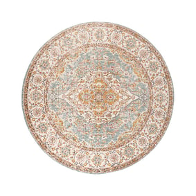 Rond vintage vloerkleed - Thirza Medaillon Lichtblauw/Multicolor  - product
