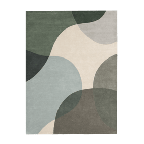 Wollen abstract vloerkleed - Clarice Olijfgroen/Mint  - product