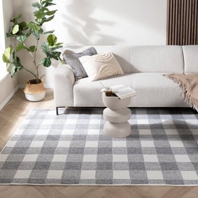 Duurzaam laagpolig vloerkleed - Lykke Checkerboard Grijs/Wit