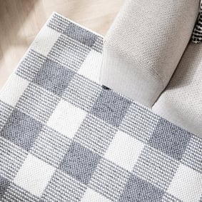 Duurzaam laagpolig vloerkleed - Lykke Checkerboard Grijs/Wit - product