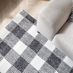 Duurzaam laagpolig vloerkleed - Lykke Checkerboard Zwart/Wit - product