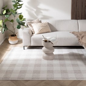 Duurzaam laagpolig vloerkleed - Lykke Checkerboard Creme/Wit