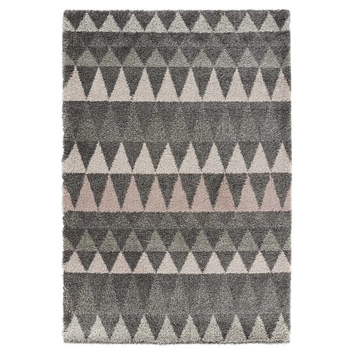 Hoogpolig vloerkleed - Allure Triangel Grijs/Roze - 1