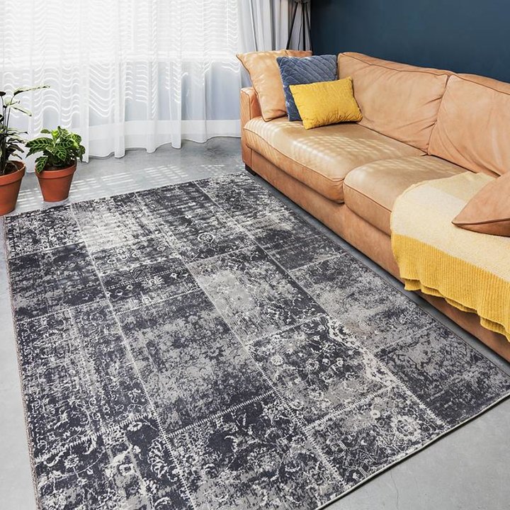 Vintage vloerkleed - Patchwork Donkergrijs 