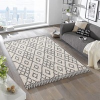 Hoogpolig vloerkleed - Hamar Cubes creme/grijs