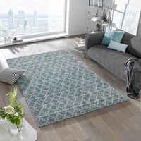 Hoogpolig vloerkleed - Hamar Rustiek blauw/creme
