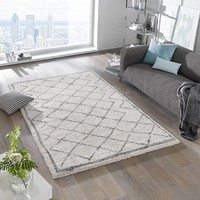 Hoogpolig vloerkleed - Hamar Diamond creme/grijs
