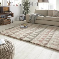 Hoogpolig vloerkleed - Allure Triangel creme/roze