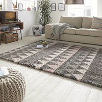 Hoogpolig vloerkleed - Allure Triangel grijs/roze