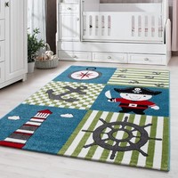 Kindervloerkleed - Mila Piraat Blauw/Groen