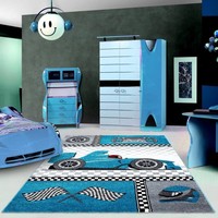 Kindervloerkleed - Mila Auto Blauw 