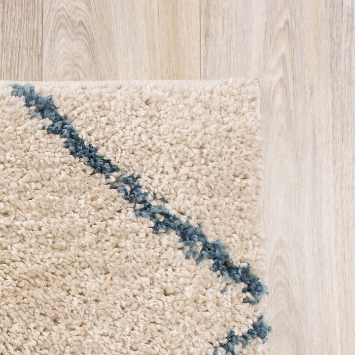 Hoogpolig vloerkleed - Grand Lines Creme/Blauw - 3